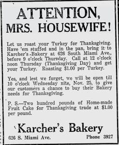 Karcher's Bakery Ad in Miami News.