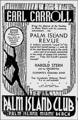 Palm Island Club Ad in Miami News - 1930s