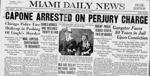 Miami News Headline on Capone Perjury Arrest.