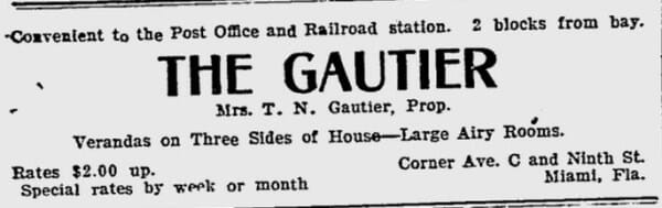 The Gautier Rooming House ad in 1908