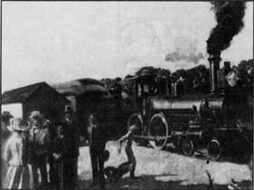 Artist rendition of first train that arrived in Miami on April 13th, 1896.