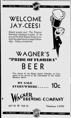 Wagner Brewing Ad in Miami News in 1934