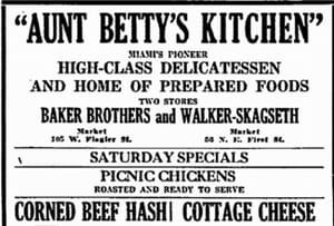 Ad for Aunt Betty's Kitchen in 1922.