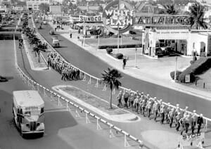 Navy Seaman marching on Biscayne Blvd in 1942