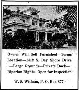 Ad in Miami Herald in 1925. Witham selling Chateau Reve.