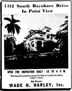 Ad in Miami Herald in 1941 to sell Point View home.