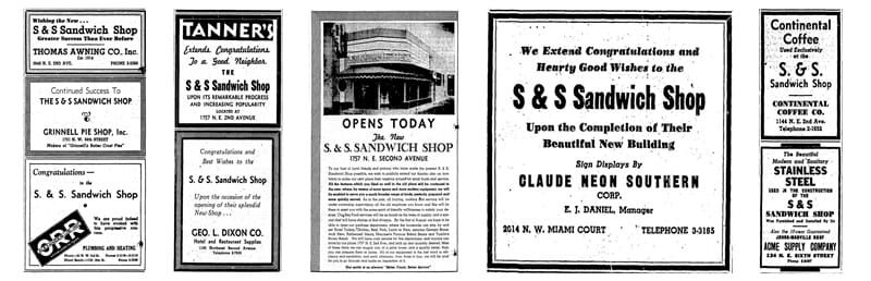 S&S Sandwich Shop Ads in 1938