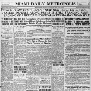 Front page of Miami Metropolis on June 19, 1918.