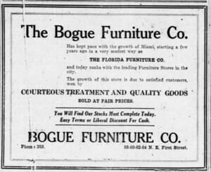 Bogue Furniture Ad in 1921