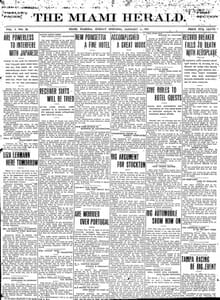 Front page of Miami Herald on January 1, 1911.