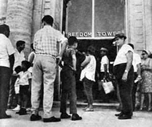 Cuban Refugees in front of Freedom Tower in 1960s.