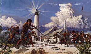 Painting of Attack of Cape Florida Lighthouse in 1836