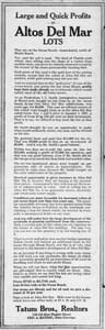 Altos Del Mar advertisement on February 27, 1923