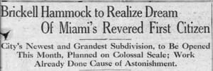 Headline for Brickell Hammock on December 4, 1921