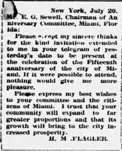 Henry Flagler's Letter in 1911