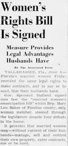Woman's Rights Headline in Miami Herald on June 5, 1943