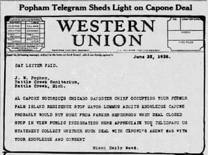Telegram Published by Miami News on June 23, 1928