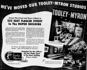 Ad for Tooley-Myron Studios in Miami Herald in 1951