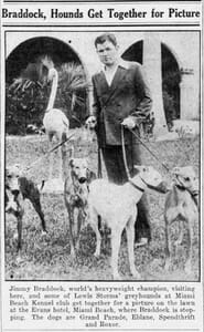 Jimmy Braddock with Greyhounds at Hotel Evan in 1936