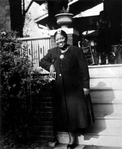 Annie Coleman outside her home in 1945