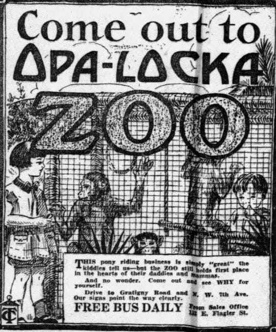 Ad for Opa Locka Zoo on September 1, 1926