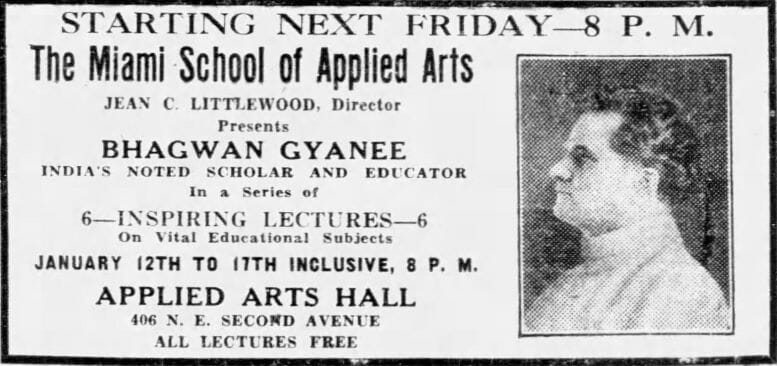 Ad for School of Applied Arts in the Miami Herald on January 7, 1934