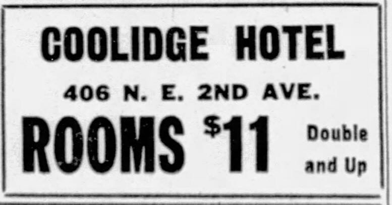 Ad for Coolidge Hotel in the Miami Herald on March 29, 1945