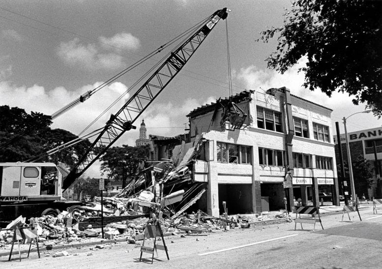 Demolition of Coolidge Building on September 6, 1979 looking east from NE Fourth Street.