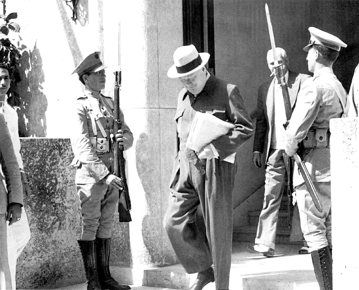 Winston Churchill exiting Hotel Nacional in Havana Cuba in February of 1946