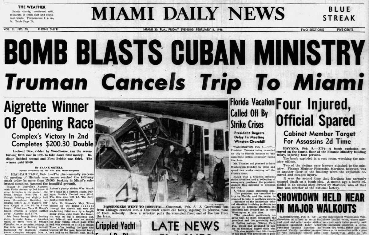 Front Page of the Miami Daily News on February 8, 1946